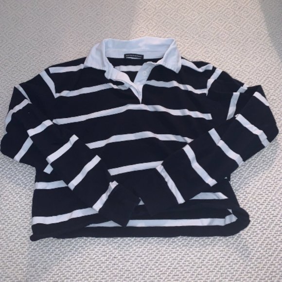 Striped Collared Navy and White Brandy Long Sleeve - Picture 2 of 4